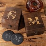 Personalised Old Fashioned Rocks Whiskey Glass Set in Wooden Box with Engraved Monogram Birthday Wedding Gift for Husband Groomsmen