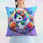 Personalizzato Rainbow Butterfly Floral Fantasy Baby Unicorn Throw Pillow Cover con nome Compleanno Regalo per bambini amanti degli unicorni