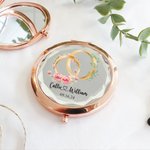 Miroir de Maquillage Compact Personnalisé avec Nom Date Fleur et Feuille de Naissance Cadeau de Mariage pour Femmes Mariée