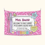 Arazzo personalizzato multicolore con testo per la classe, appeso alla parete e decorato per il ritorno a scuola, regalo per l'insegnante.