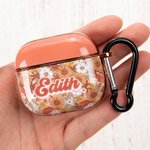 Personalised Boho Groovy Flowers Aesthetic Name AirPods Case with Keychain Birthday Gift for Girls