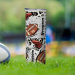 Personalized Leopard Print Football Design 20oz Skinny Tumbler with Name Number Straw and Brush Birthday Match Day Gift for Football Lover Player