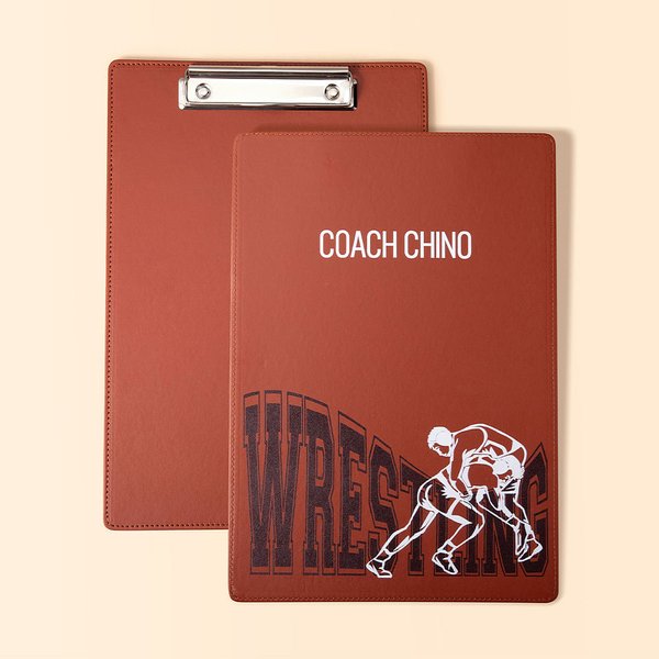Personalized Wrestling Theme Leather Low Profile Clipboard with Name End of Season Retirement Appreciation Gift for Coach Team Manager