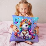 Personalizzato Rainbow Butterfly Floral Fantasy Baby Unicorn Throw Pillow Cover con nome Compleanno Regalo per bambini amanti degli unicorni