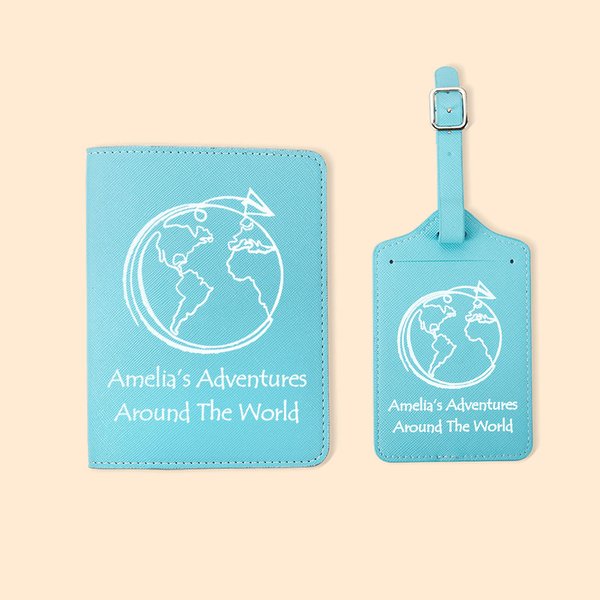 Mappa del mondo multicolore personalizzata in pelle PU Set di etichette per passaporto e bagagli con nome Regalo di compleanno per gli appassionati di viaggi