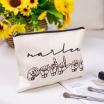 Personalised American Sign Language Canvas Portable Makeup Bag with Name Travel Essentials Thank You Gift for Deaf ASL Interpreter