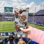Personalized Leopard Print Football 20oz Name Tumbler with Lid and Straw Team Birthday Gift for Football Lovers Players