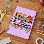 Personalised Pencil Blossoms A5 Spiral Notebook with Name Office Supplies Birthday Appreciation Gift for Teacher