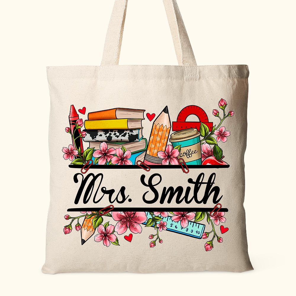 Sac en Toile Réutilisable Personnalisé avec Nom Cadeau de Remerciement pour Enseignant