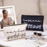 Personalised American Sign Language Canvas Portable Makeup Bag with Name Travel Essentials Thank You Gift for Deaf ASL Interpreter