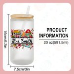 Personalized School Supplies Elements Name Frosted Glass Tumbler with Bamboo Lid and Straw Appreciation Teacher's Day Gift for Teacher