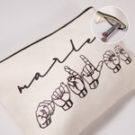 Personalised American Sign Language Canvas Portable Makeup Bag with Name Travel Essentials Thank You Gift for Deaf ASL Interpreter