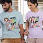 Personalized Happy First Day of School Colourful Letter Cartoon 100% Cotton Unisex T-shirt with Name Back to School Appreciation Gift for Teacher