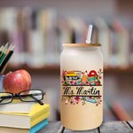 Personalized School Supplies Elements Name Frosted Glass Tumbler with Bamboo Lid and Straw Appreciation Teacher's Day Gift for Teacher