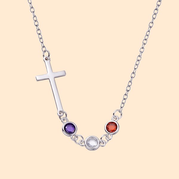 Personligt kors med flera 1-10 födelsestenar Familjehalsband Födelsedag Mors dag-present för kvinnor