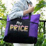 Personalisierte niedliche Bleistift-inspirierten Buchstaben große Kapazität Zippered Tote Bag mit Namen zurück zu Schule Anerkennung Geschenk für Lehrer