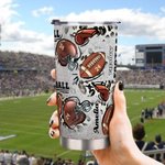 Personalized Leopard Print Football 20oz Name Tumbler with Lid and Straw Team Birthday Gift for Football Lovers Players