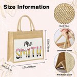 Personalised Cute Pencil-inspired Letters Large Capacity Jute Tote Bag with Name and Canvas Pocket Back to School Appreciation Gift for Teacher