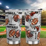 Personalized Leopard Print Football 20oz Name Tumbler with Lid and Straw Team Birthday Gift for Football Lovers Players