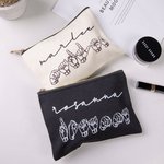 Personalised American Sign Language Canvas Portable Makeup Bag with Name Travel Essentials Thank You Gift for Deaf ASL Interpreter