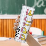 Personalizzato con lettere ispirate a una matita e nome da 20 once, tumbler con cannuccia e spazzola per la pulizia Regalo di apprezzamento per l'inse