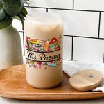 Personalized School Supplies Elements Name Frosted Glass Tumbler with Bamboo Lid and Straw Appreciation Teacher's Day Gift for Teacher