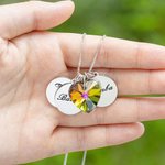 Personalized Engraved Rainbow Bridge Heart Paw Wing 1-3 Names Necklace Decorated with Crystals Sympathy Memorial Gift for Pet Lovers