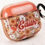 Personalized Boho Groovy Flowers Aesthetic Name AirPods Case with Keychain Birthday Gift for Girls