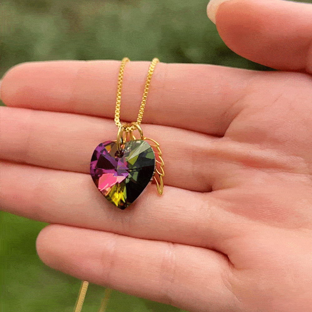 Personalized Engraved Rainbow Bridge Heart Paw Wing 1-3 Names Necklace Decorated with Crystals Sympathy Memorial Gift for Pet Lovers