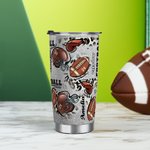Personalized Leopard Print Football 20oz Name Tumbler with Lid and Straw Team Birthday Gift for Football Lovers Players