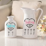 Personalized Sisters Will Always Be Connected By Heart Ceramic Vase with 2-10 Birth Flowers and Names Housewarming Birthday Gift for Sisters