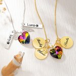 Personalized Engraved Rainbow Bridge Heart Paw Wing 1-3 Names Necklace Decorated with Crystals Sympathy Memorial Gift for Pet Lovers