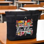 Personalised Book Flower Stationery Large Tote Bag with Name Back to School Appreciation Gift for Teacher