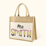Personalised Cute Pencil-inspired Letters Large Capacity Jute Tote Bag with Name and Canvas Pocket Back to School Appreciation Gift for Teacher