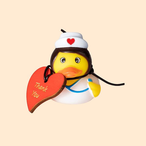 Pato de Goma Personalizado con Etiqueta de Corazón de Madera Juego de 2 Graciosas Gracias Falda de Graduación para Personal Médico Estudiante