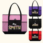 Personalisierte niedliche Bleistift-inspirierten Buchstaben große Kapazität Zippered Tote Bag mit Namen zurück zu Schule Anerkennung Geschenk für Lehrer