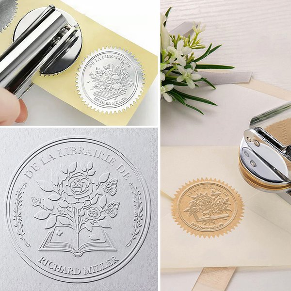 Tampon d'Enveloppe Personnalisé avec Nom et Texte Style Livre à Fleurs Ex-Libris Cadeau Anniversaire pour Passionné de Lecture