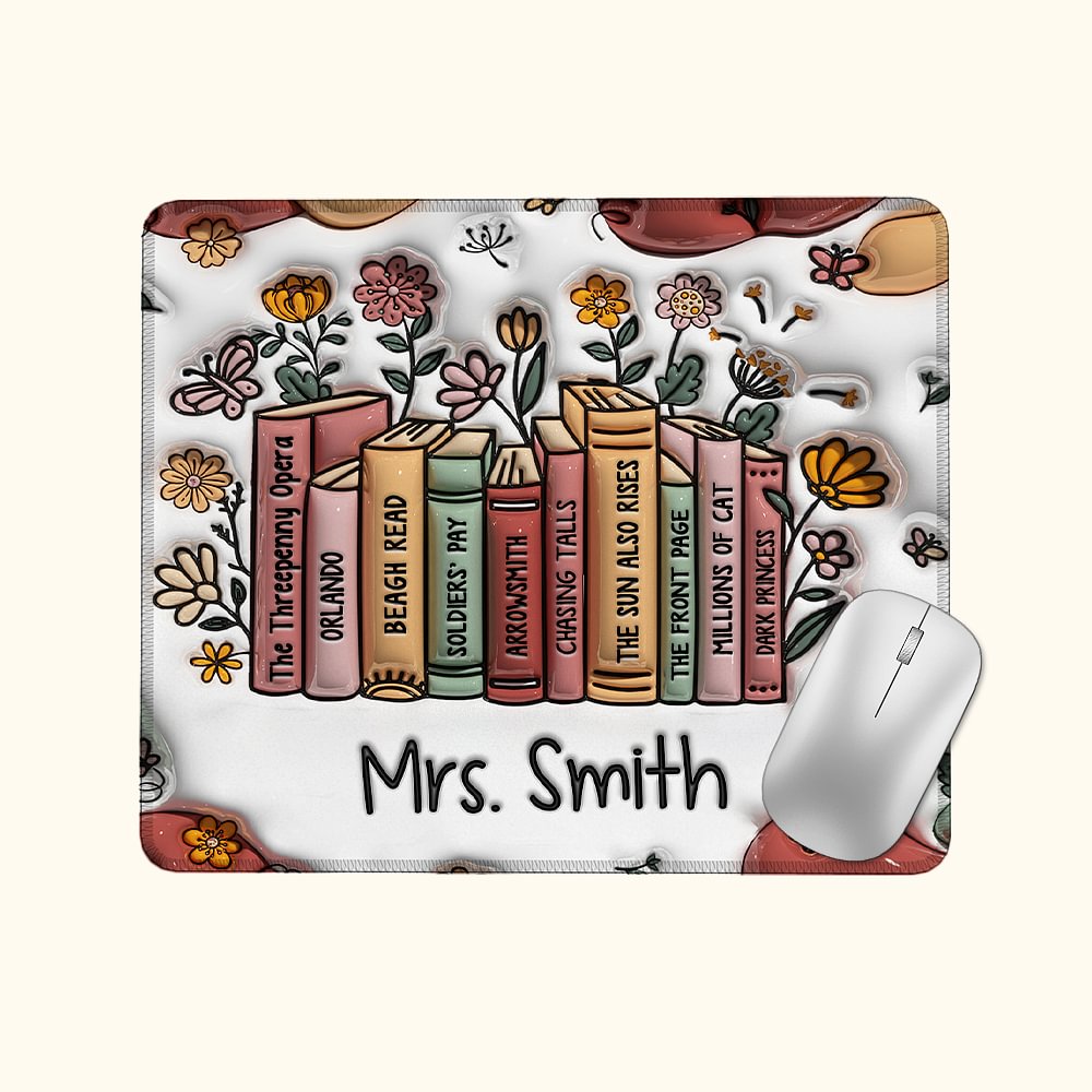 Tapis de Souris Personnalisé avec Titres des Livres et Nom Cadeau de Remerciement Retour à l'École pour Enseignant Amateur de Lecture