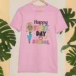 Personalized Happy First Day of School Colourful Letter Cartoon 100% Cotton Unisex T-shirt with Name Back to School Appreciation Gift for Teacher