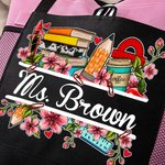 Personalised Book Flower Stationery Large Tote Bag with Name Back to School Appreciation Gift for Teacher