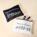 Personalised American Sign Language Canvas Portable Makeup Bag with Name Travel Essentials Thank You Gift for Deaf ASL Interpreter