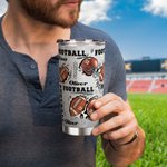 Personalized Leopard Print Football 20oz Name Tumbler with Lid and Straw Team Birthday Gift for Football Lovers Players