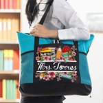 Personalised Book Flower Stationery Large Tote Bag with Name Back to School Appreciation Gift for Teacher