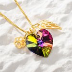 Personalized Engraved Rainbow Bridge Heart Paw Wing 1-3 Names Necklace Decorated with Crystals Sympathy Memorial Gift for Pet Lovers