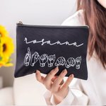 Personalised American Sign Language Canvas Portable Makeup Bag with Name Travel Essentials Thank You Gift for Deaf ASL Interpreter