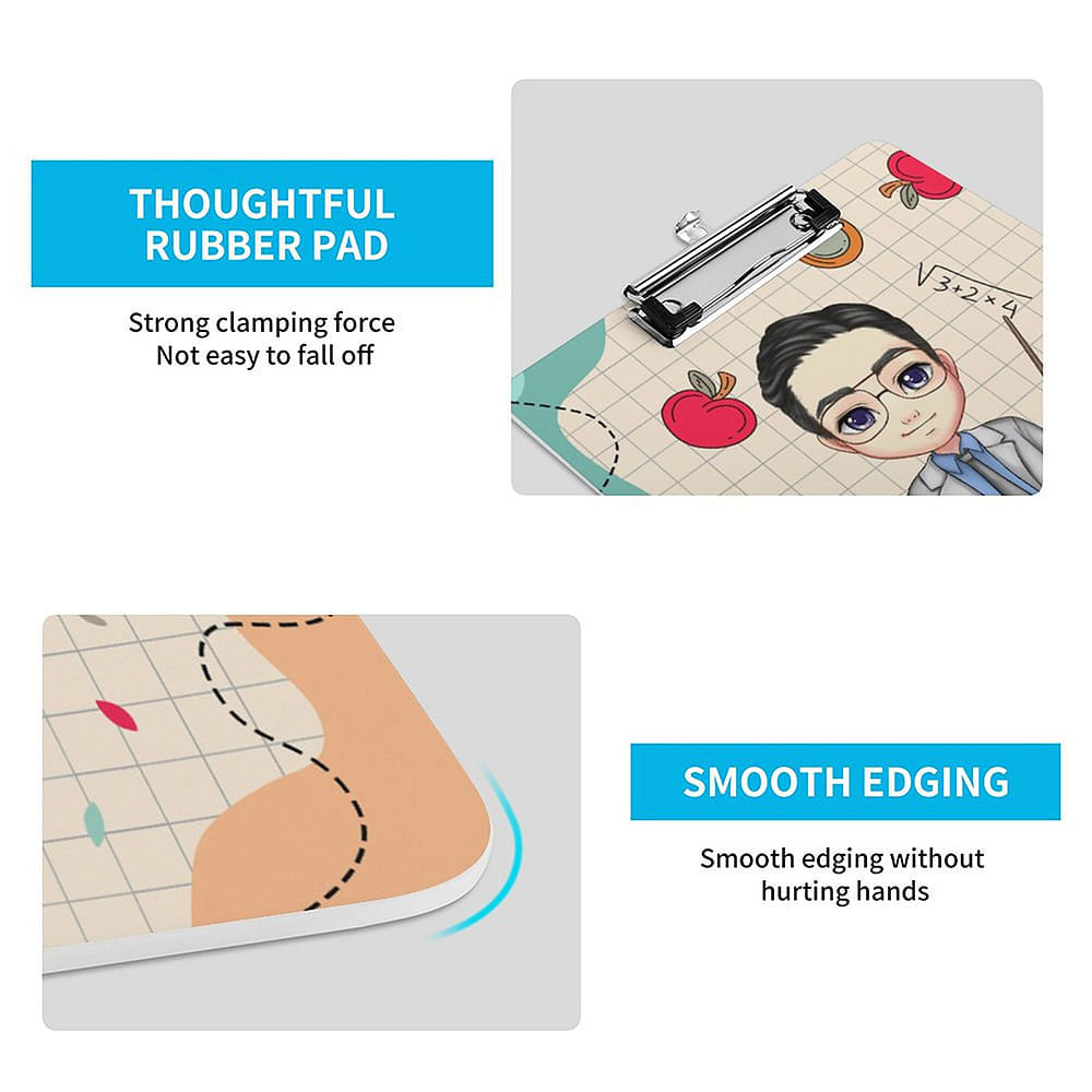 Personalized Cartoon Character Pencil Ruler Apple Design Portable Clipboard with Name Back to School Appreciation Gift for Teacher