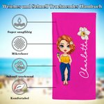 Personalisiertes Niedliches Cartoon-Charakter Strandtuch mit Geburtsblume Namen Schnell Trocknendes Handtuch Sommer Urlaub Strand Party Geschenk