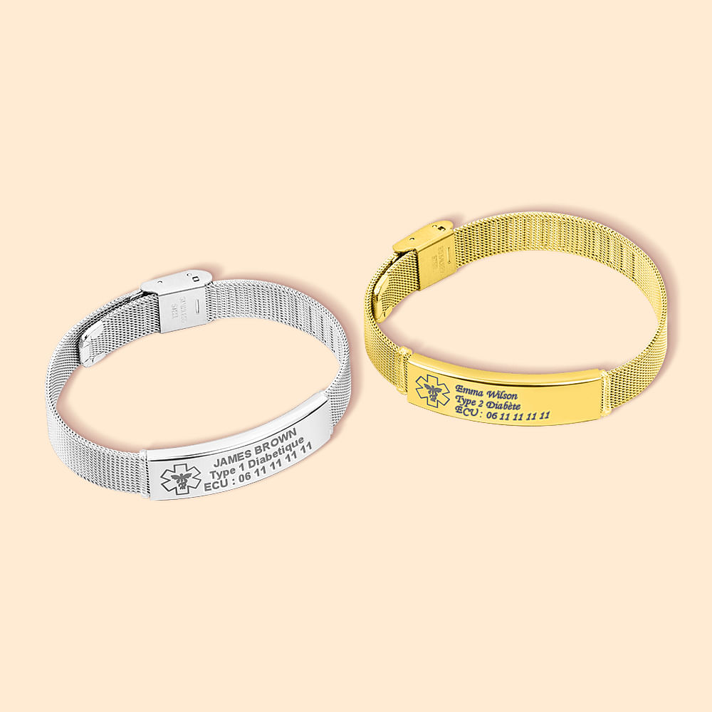 Bracelet d'Alerte Médicale Personnalisé avec Texte Gravé Cadeau Anniversaire pour Diabète Allergie Epilepsie Autisme