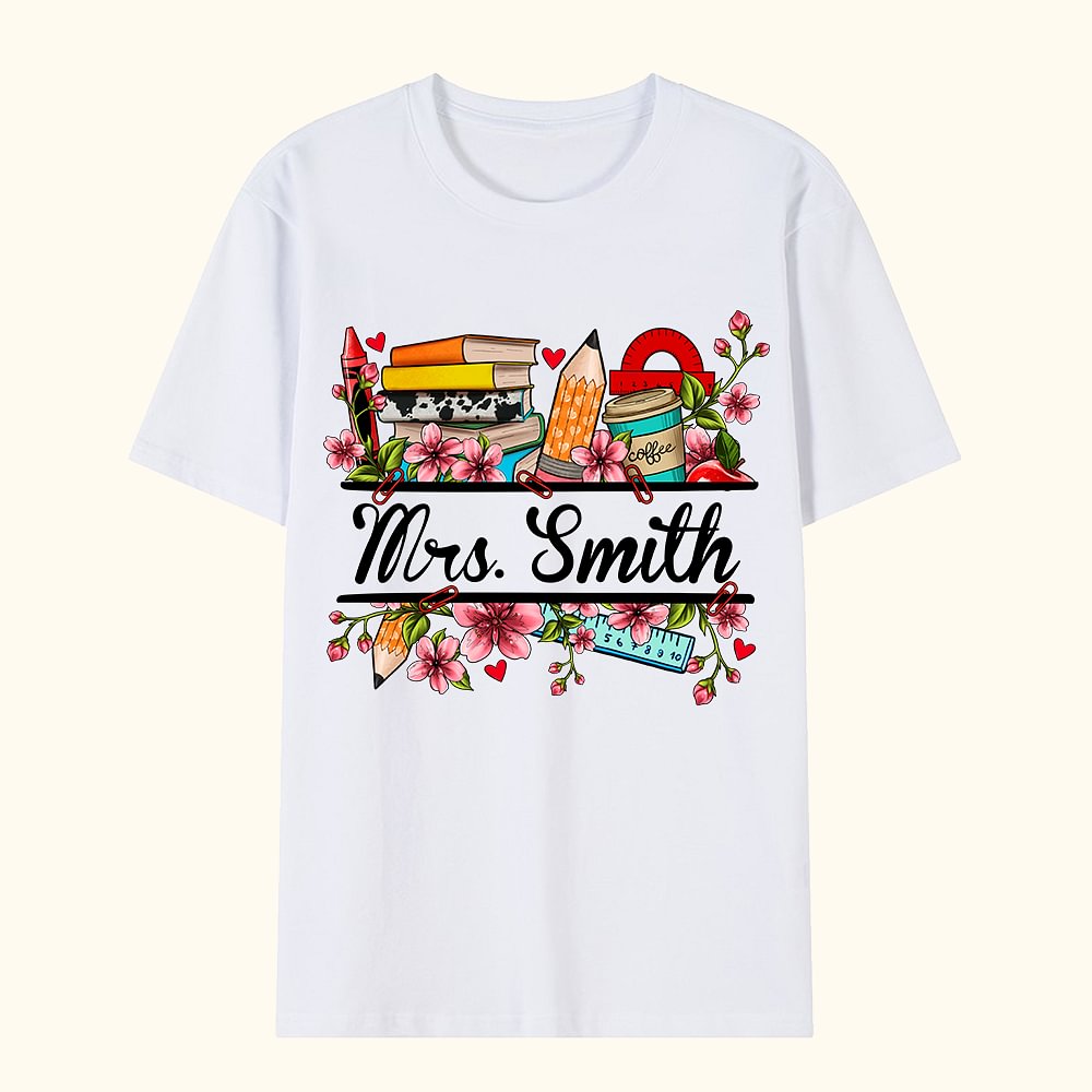 T-shirt 100% Coton Multicolore Personnalisé avec Texte Style Éléments d'Enseignement Cadeau Rentrée Scolaire pour Professeur