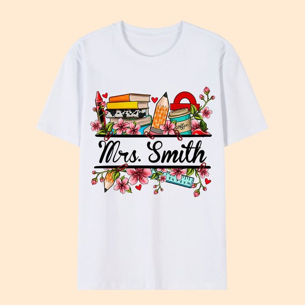 Libro de Lápices Personalizado Diseño Flor de Melocotón Camiseta 100% Algodón con Texto Agradecimiento al Profesor Regalo de Vuelta al Cole para el Pr